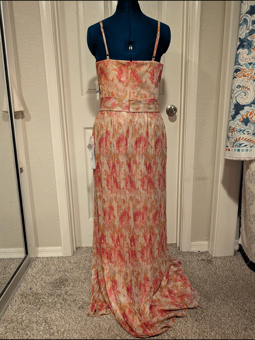 Dress The Population Floral Dress with Waist Tie - Pink & Gold - Picture 2 of 2